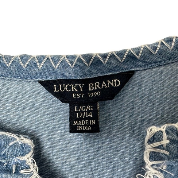 Lucky Brand Girls Embroidered Cotton Dress Sz Large (12/14) Blue Long Sleeve - Picture 4 of 8